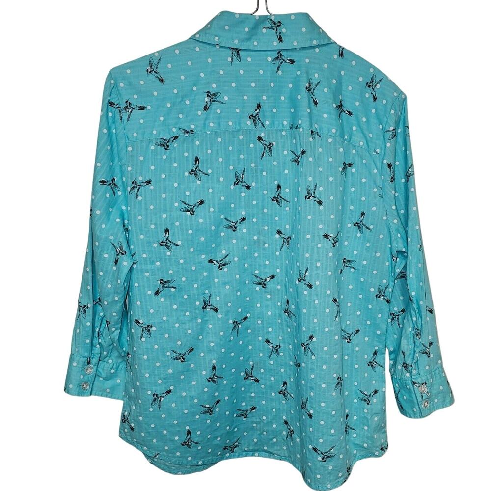 KAREN SCOTT All Over Bird Print Shirt Womens Size Small Novelty Office - Picture 2 of 7